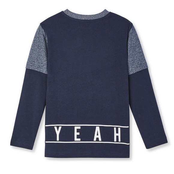 Boys Layered-Look Long Sleeve Printed T-Shirt - Navy Blue - Picture 2 of 9
